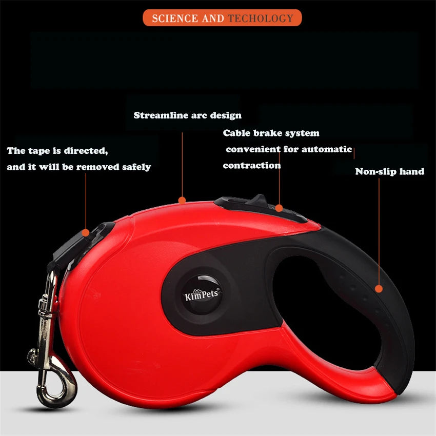 Retractable Dog Leash 3M/5M – One-Hand Brake, Tangle-Free Nylon Tape | Safe for Small to Large Dogs (6 Colors)