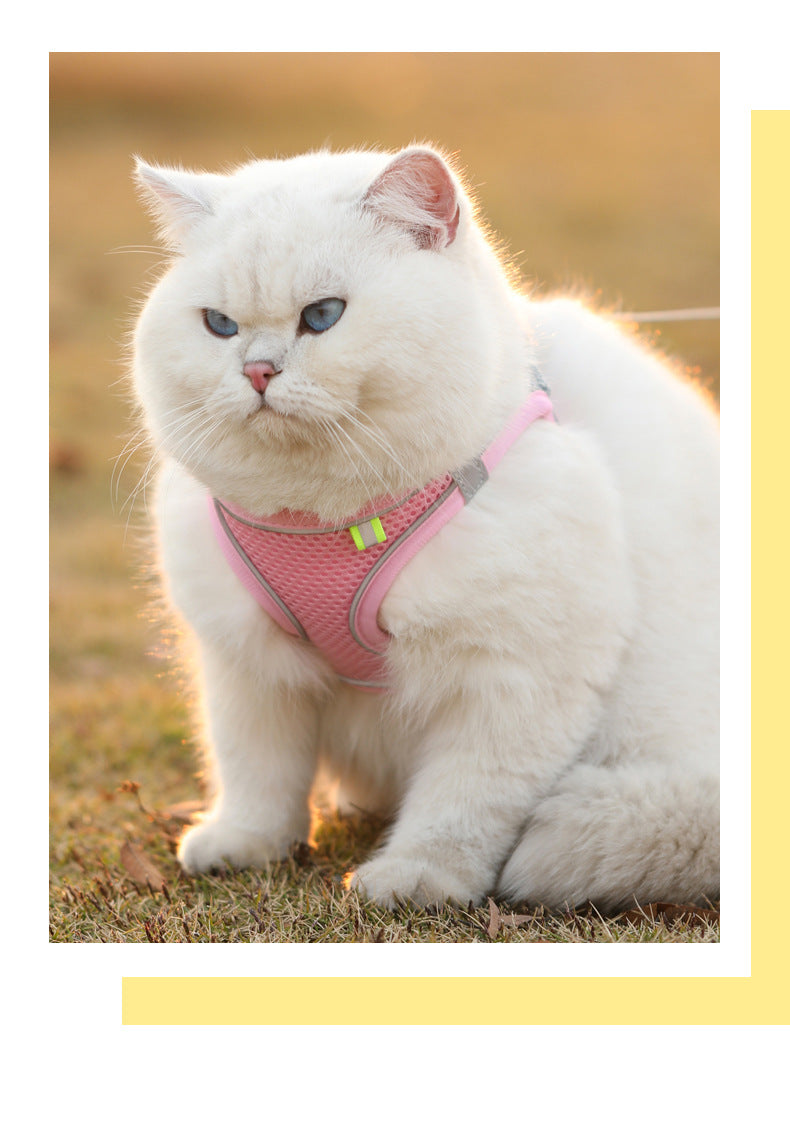 Reflective Breathable Dog & Cat Harness Vest – No-Pull, Adjustable Mesh | XS–L, 3 Colors (Yellow, Pink, Blue)