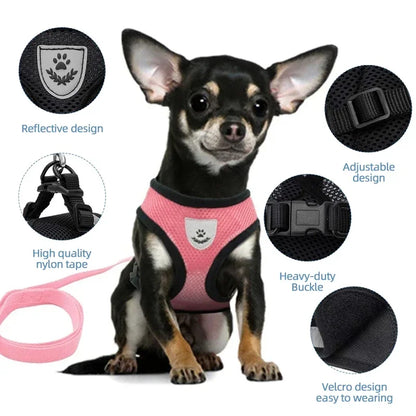 Cat & Dog Harness Vest with Leash – Reflective, Adjustable Polyester | S–L, 8 Colors (55g, 1.2m Lead)