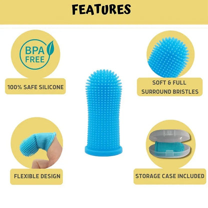 Silicone Finger Toothbrush for Cats & Dogs – 360° Teeth Cleaning, Non-Toxic | 14g, 4 Colors + Storage Case