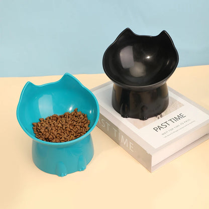 Elevated Cat Bowl – Anti-Tip Tilted Raised Feeding Dish with Neck Protection | Plastic, 5 Colors (Black/Pink/Green/Gray/Blue)