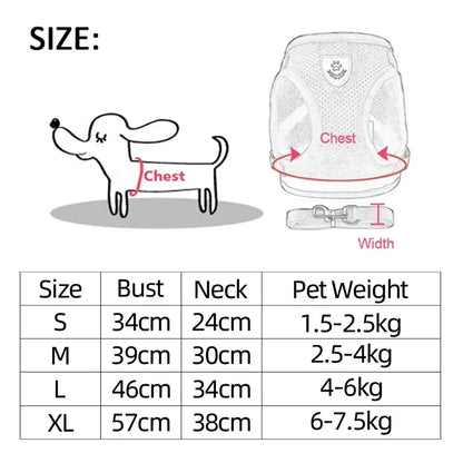 Cat & Dog Harness Vest with Leash – Reflective, Adjustable Polyester | S–L, 8 Colors (55g, 1.2m Lead)
