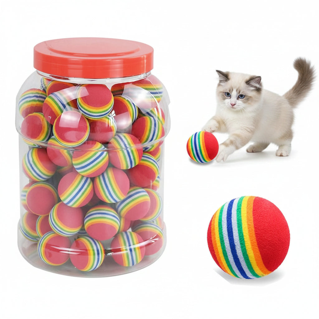Rainbow EVA Cat & Dog Toy Balls – Non-Toxic, Tangle-Free Interactive Chew & Fetch Balls | 3.5cm, Pack of 1/2/5/10