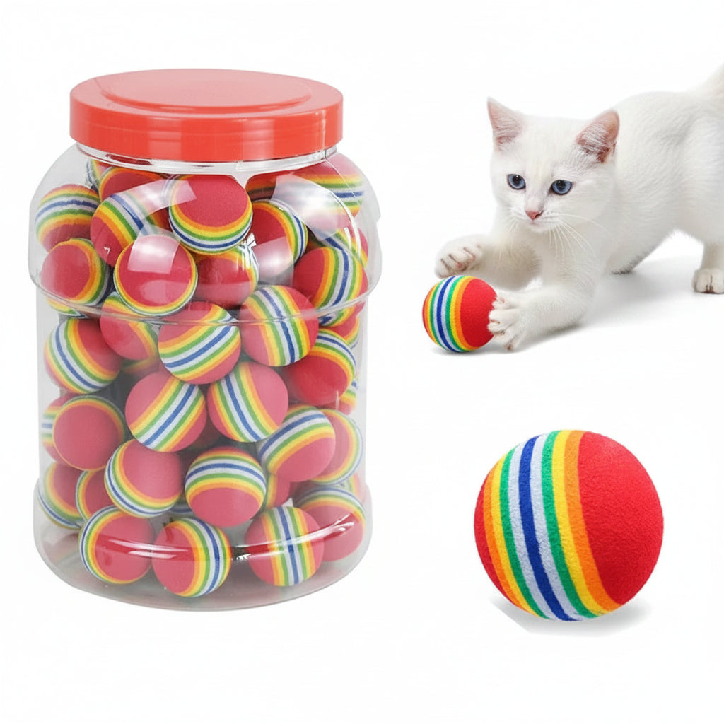 Rainbow EVA Cat & Dog Toy Balls – Non-Toxic, Tangle-Free Interactive Chew & Fetch Balls | 3.5cm, Pack of 1/2/5/10