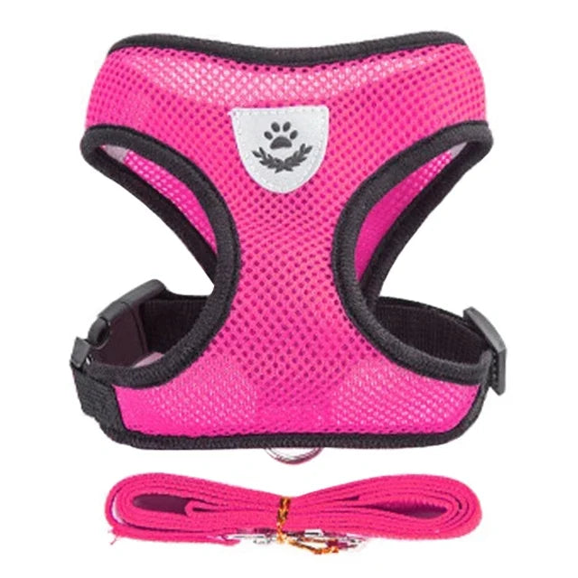 Cat & Dog Harness Vest with Leash – Reflective, Adjustable Polyester | S–L, 8 Colors (55g, 1.2m Lead)