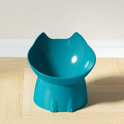Elevated Cat Bowl – Anti-Tip Tilted Raised Feeding Dish with Neck Protection | Plastic, 5 Colors (Black/Pink/Green/Gray/Blue)