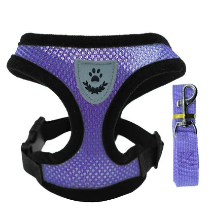 Cat & Dog Harness Vest with Leash – Reflective, Adjustable Polyester | S–L, 8 Colors (55g, 1.2m Lead)