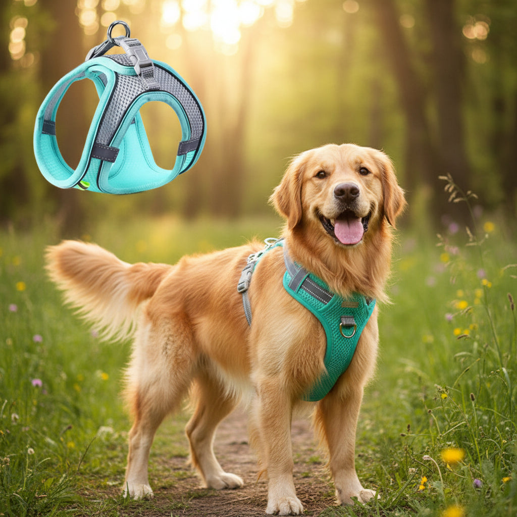 Reflective Breathable Dog & Cat Harness Vest – No-Pull, Adjustable Mesh | XS–L, 3 Colors (Yellow, Pink, Blue)