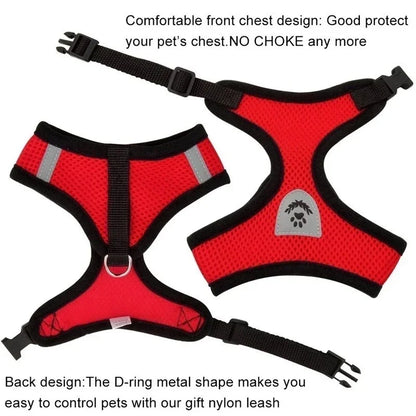 Cat & Dog Harness Vest with Leash – Reflective, Adjustable Polyester | S–L, 8 Colors (55g, 1.2m Lead)