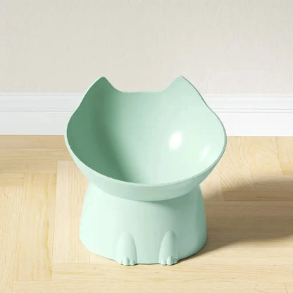 Elevated Cat Bowl – Anti-Tip Tilted Raised Feeding Dish with Neck Protection | Plastic, 5 Colors (Black/Pink/Green/Gray/Blue)
