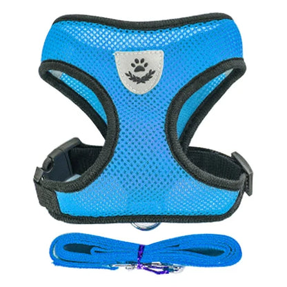 Cat & Dog Harness Vest with Leash – Reflective, Adjustable Polyester | S–L, 8 Colors (55g, 1.2m Lead)
