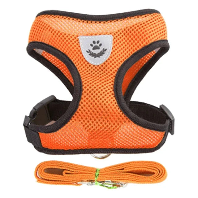 Cat & Dog Harness Vest with Leash – Reflective, Adjustable Polyester | S–L, 8 Colors (55g, 1.2m Lead)