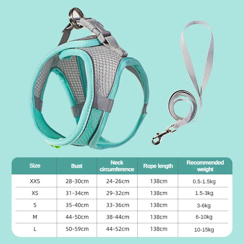 Puppy & Cat Harness Vest Set with Leash – Reflective, Soft Nylon | XXS–L for Chihuahua, French Bulldog & Small Dogs (6 Colors)