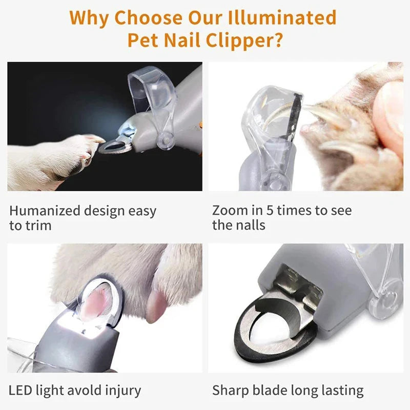 Professional Pet Nail Clipper with LED Light – Stainless Steel, Safe Trimming for Cats, Dogs & Rabbits | Ergonomic Handle
