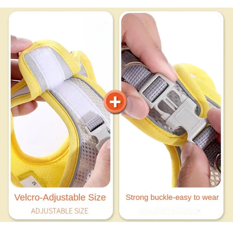 Reflective Breathable Dog & Cat Harness Vest – No-Pull, Adjustable Mesh | XS–L, 3 Colors (Yellow, Pink, Blue)
