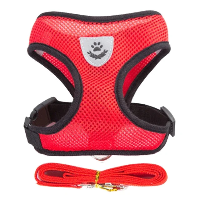 Cat & Dog Harness Vest with Leash – Reflective, Adjustable Polyester | S–L, 8 Colors (55g, 1.2m Lead)