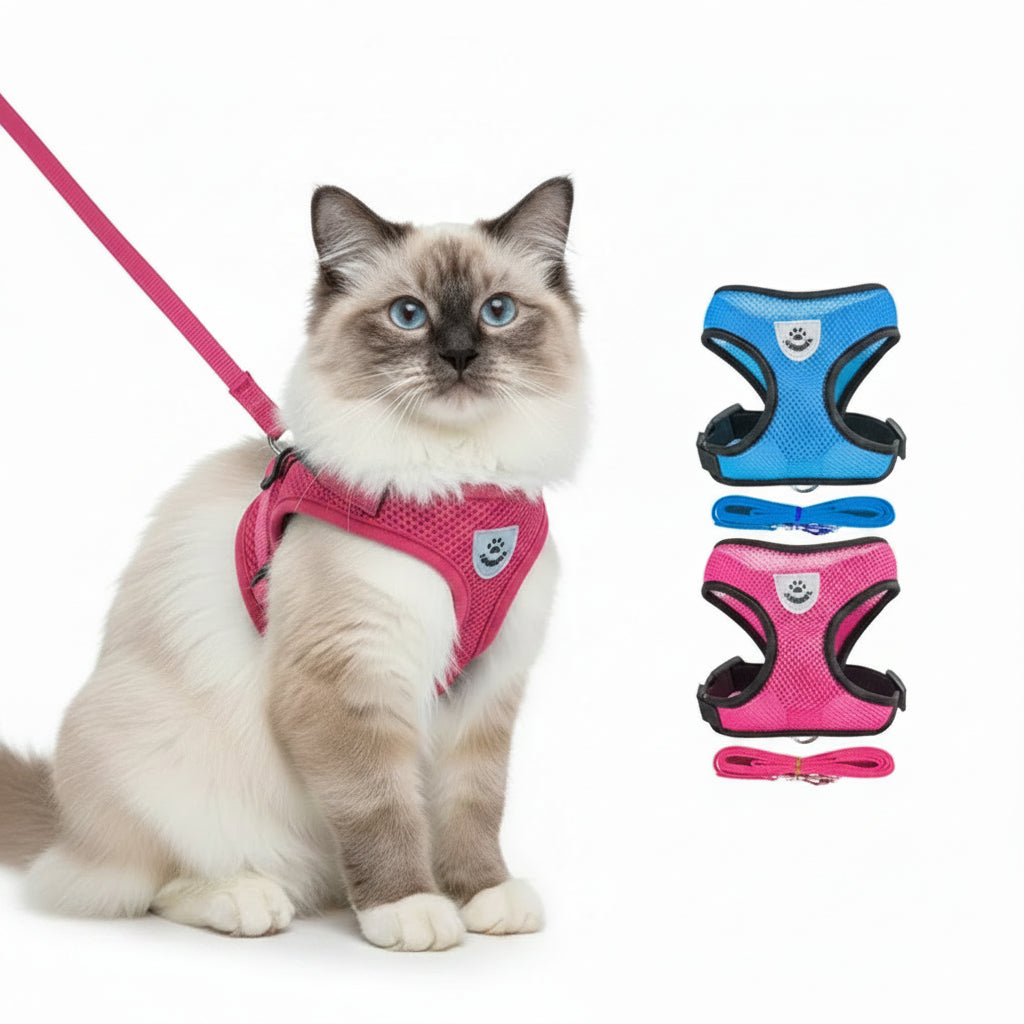 Cat & Dog Harness Vest with Leash – Reflective, Adjustable Polyester | S–L, 8 Colors (55g, 1.2m Lead)