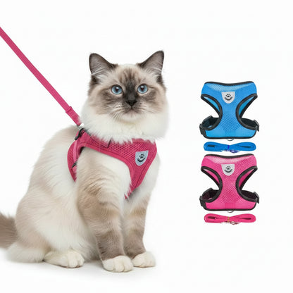 Cat & Dog Harness Vest with Leash – Reflective, Adjustable Polyester | S–L, 8 Colors (55g, 1.2m Lead)