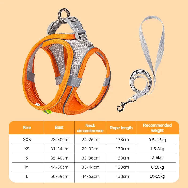 Puppy & Cat Harness Vest Set with Leash – Reflective, Soft Nylon | XXS–L for Chihuahua, French Bulldog & Small Dogs (6 Colors)