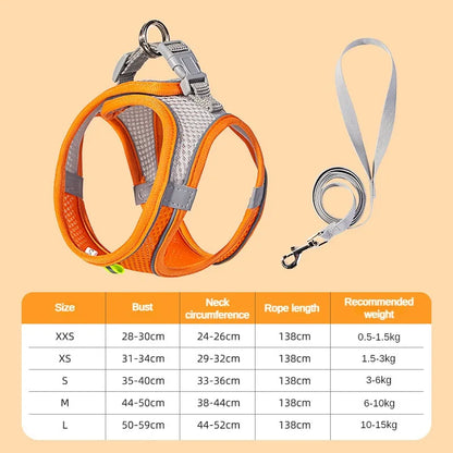 Puppy & Cat Harness Vest Set with Leash – Reflective, Soft Nylon | XXS–L for Chihuahua, French Bulldog & Small Dogs (6 Colors)