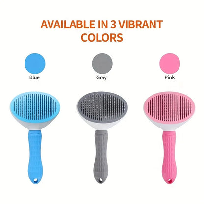One-Click Self-Cleaning Pet Slicker Brush – Auto Hair Removal Grooming Comb for Dogs & Cats | Fine-Needle, Pink/Blue/Gray