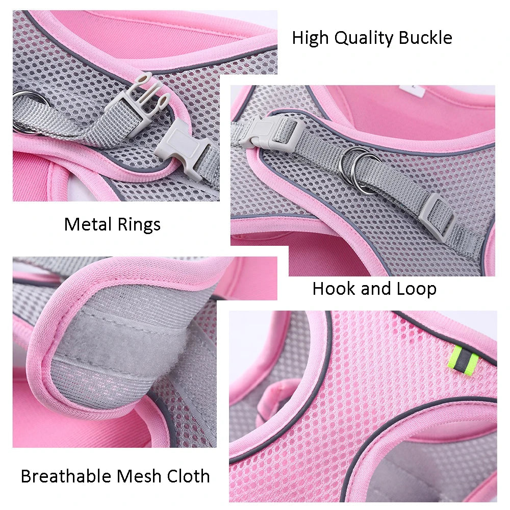 Reflective Breathable Dog & Cat Harness Vest – No-Pull, Adjustable Mesh | XS–L, 3 Colors (Yellow, Pink, Blue)
