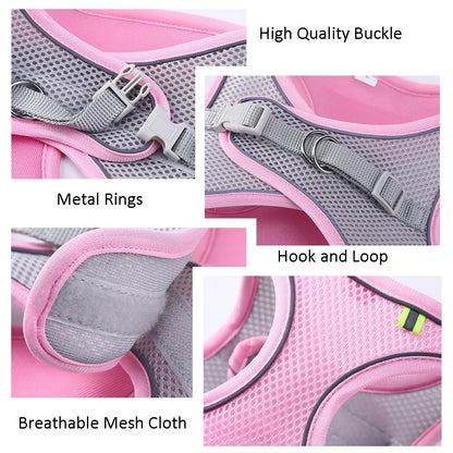 Reflective Breathable Dog & Cat Harness Vest – No-Pull, Adjustable Mesh | XS–L, 3 Colors (Yellow, Pink, Blue)