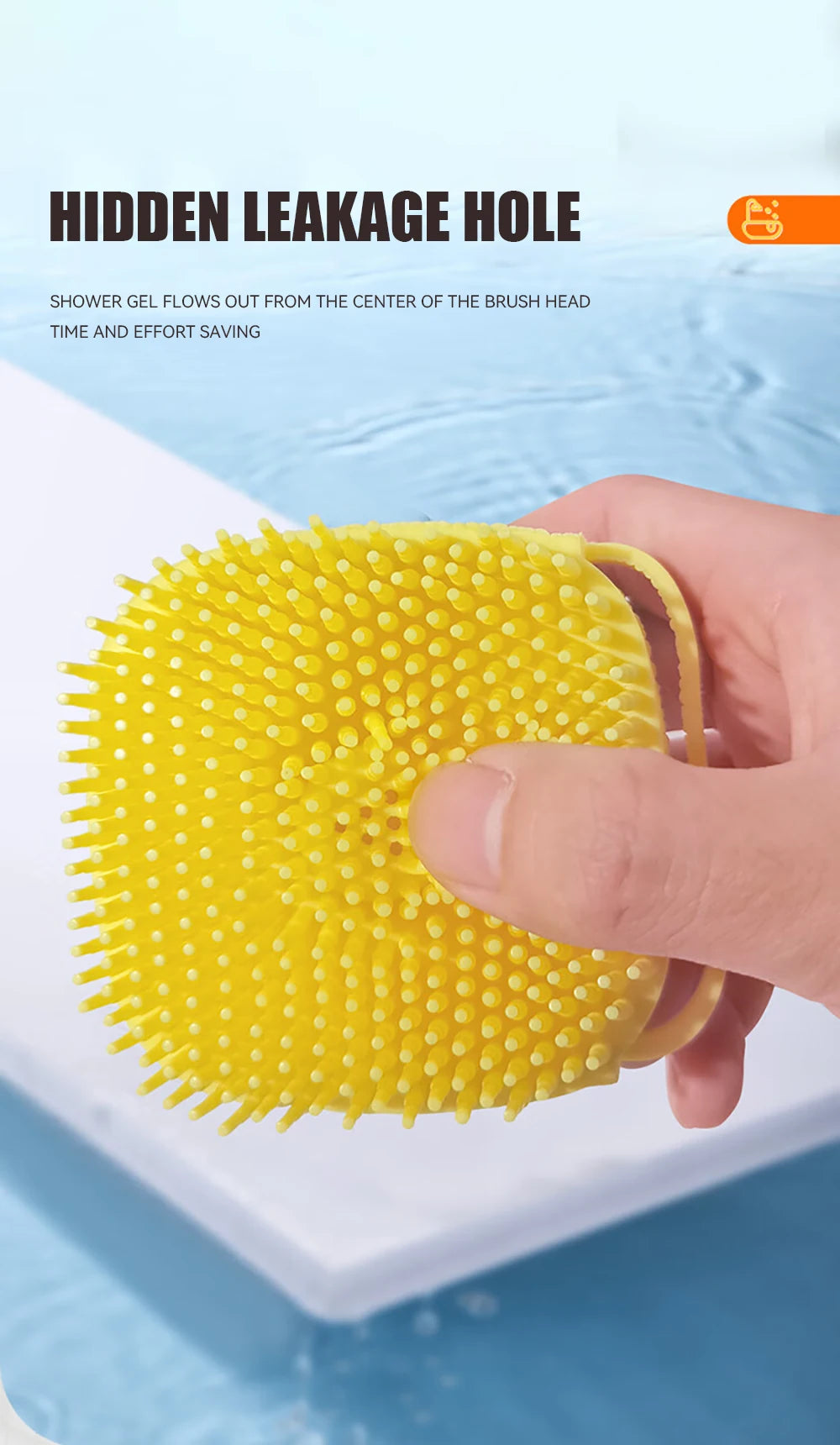 Brosse de bain pour animaux de compagnie avec distributeur de shampooing – Masseur doux en silicone pour chiens et chats | 7,5 × 7 × 5 cm, bleu/rose/jaune