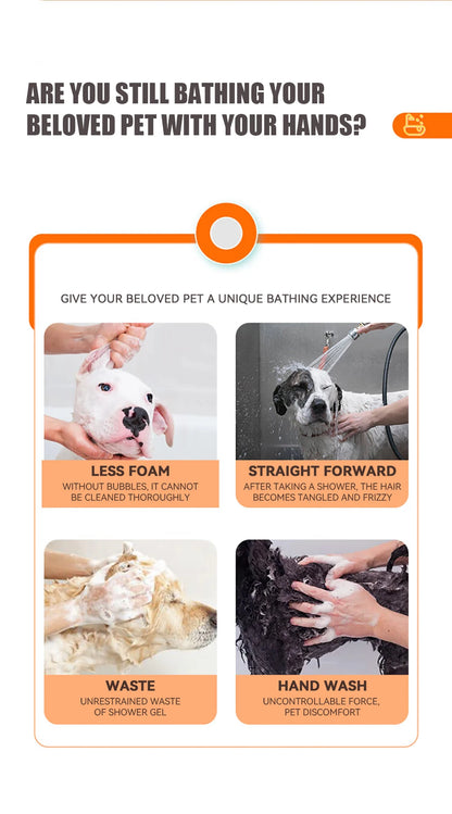 Brosse de bain pour animaux de compagnie avec distributeur de shampooing – Masseur doux en silicone pour chiens et chats | 7,5 × 7 × 5 cm, bleu/rose/jaune