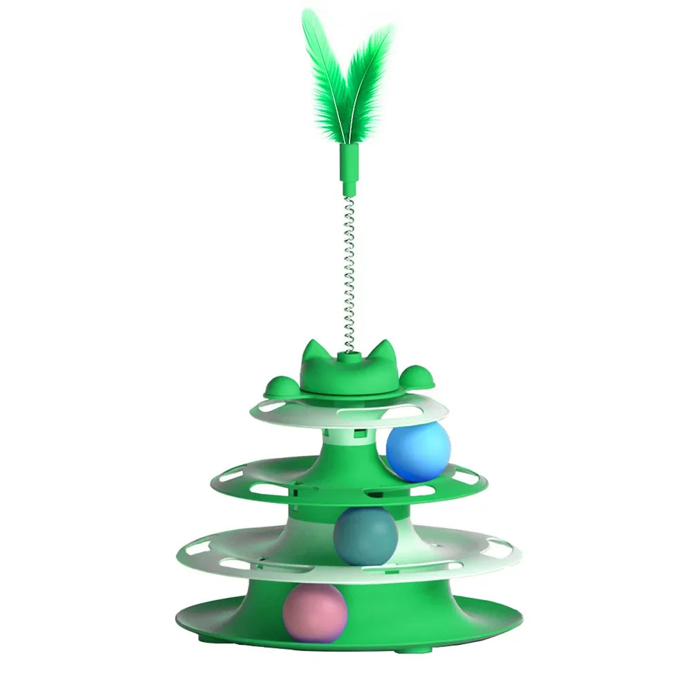 Interactive Cat Turntable Toy – Self-Play Ball Track, Funny Cat Stick & Boredom Buster | Non-Toxic Plastic, 4 Colors