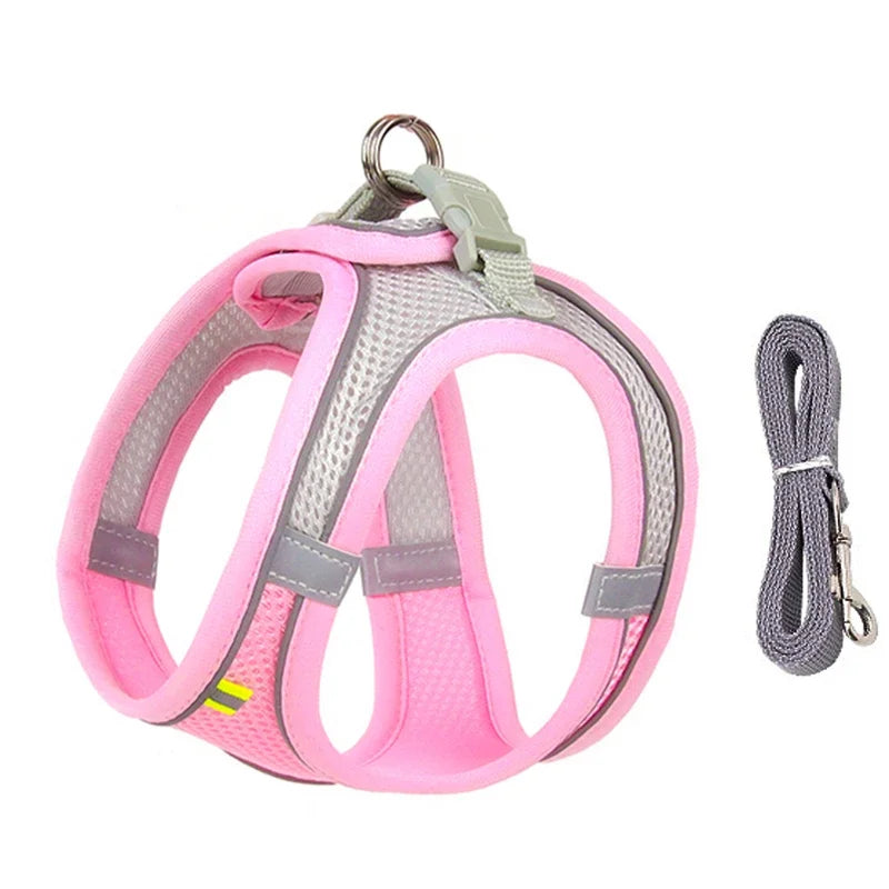 Puppy & Cat Harness Vest Set with Leash – Reflective, Soft Nylon | XXS–L for Chihuahua, French Bulldog & Small Dogs (6 Colors)