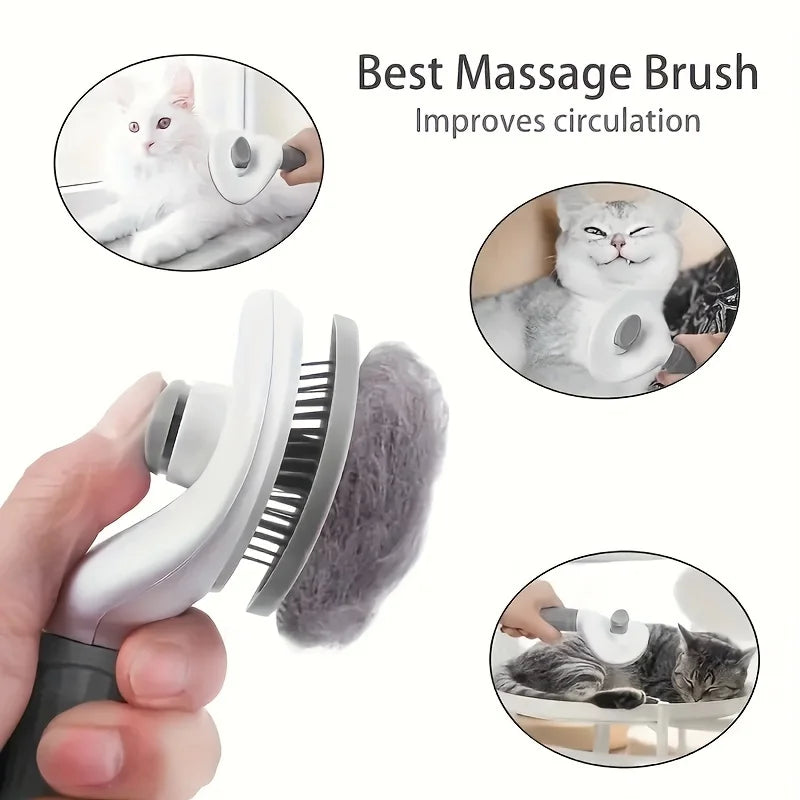 One-Click Self-Cleaning Pet Slicker Brush – Auto Hair Removal Grooming Comb for Dogs & Cats | Fine-Needle, Pink/Blue/Gray