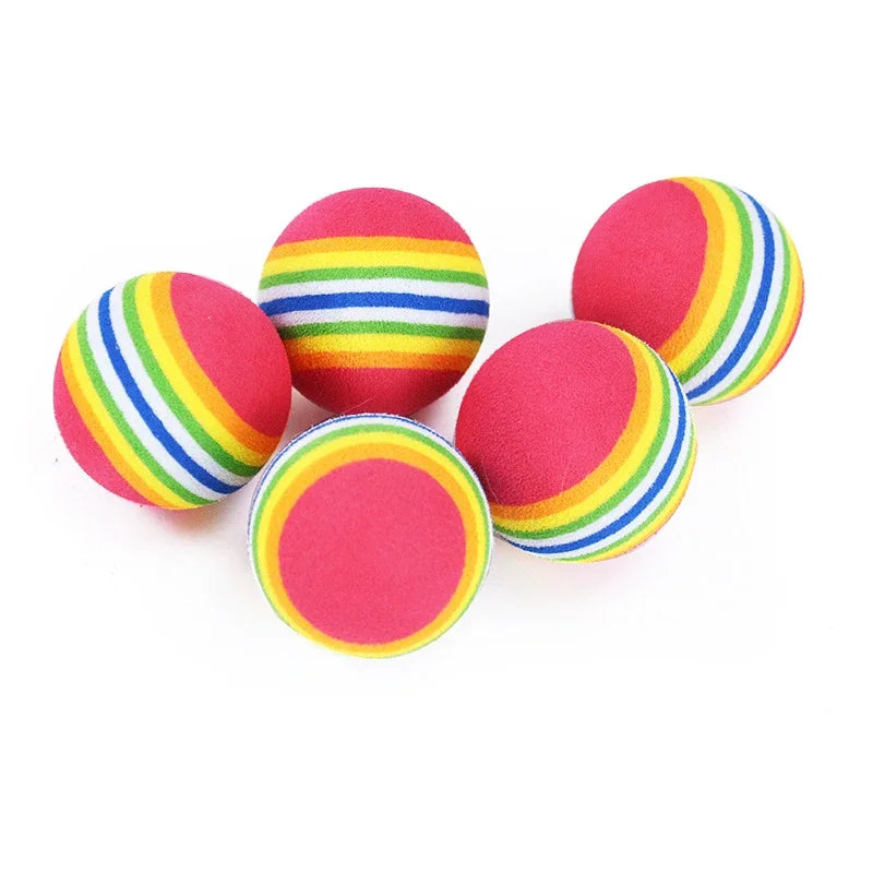 Rainbow EVA Cat & Dog Toy Balls – Non-Toxic, Tangle-Free Interactive Chew & Fetch Balls | 3.5cm, Pack of 1/2/5/10