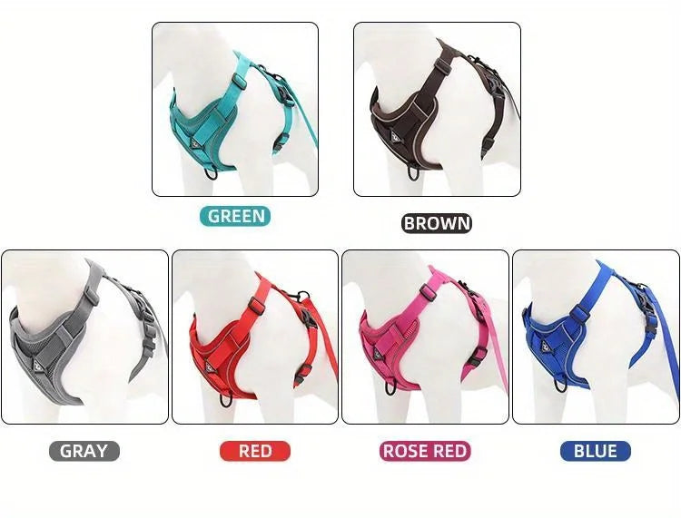 No-Pull Dog Harness & Leash Set – Reflective, Adjustable Vest for Small Dogs & Cats | Quick Release, S–XL (6 Colors)