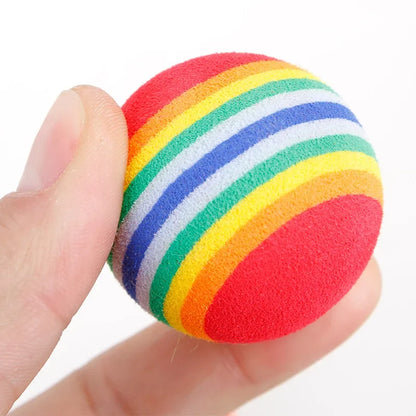 Rainbow EVA Cat & Dog Toy Balls – Non-Toxic, Tangle-Free Interactive Chew & Fetch Balls | 3.5cm, Pack of 1/2/5/10