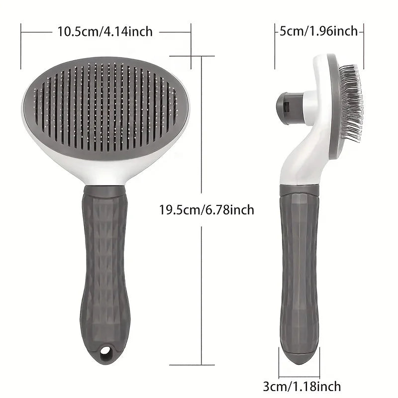 One-Click Self-Cleaning Pet Slicker Brush – Auto Hair Removal Grooming Comb for Dogs & Cats | Fine-Needle, Pink/Blue/Gray