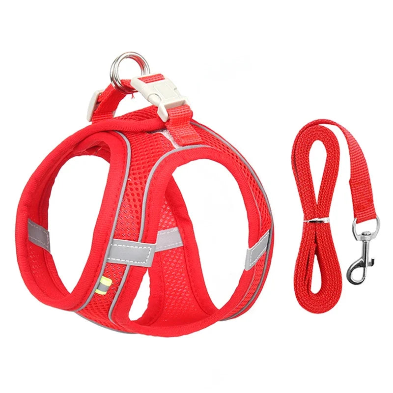 Puppy & Cat Harness Vest Set with Leash – Reflective, Soft Nylon | XXS–L for Chihuahua, French Bulldog & Small Dogs (6 Colors)
