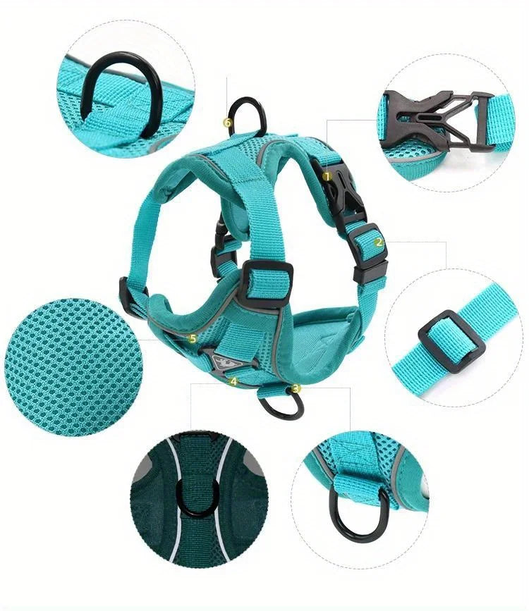 No-Pull Dog Harness & Leash Set – Reflective, Adjustable Vest for Small Dogs & Cats | Quick Release, S–XL (6 Colors)