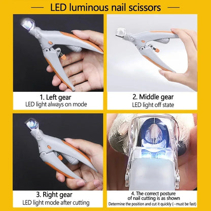 Professional Pet Nail Clipper with LED Light – Stainless Steel, Safe Trimming for Cats, Dogs & Rabbits | Ergonomic Handle