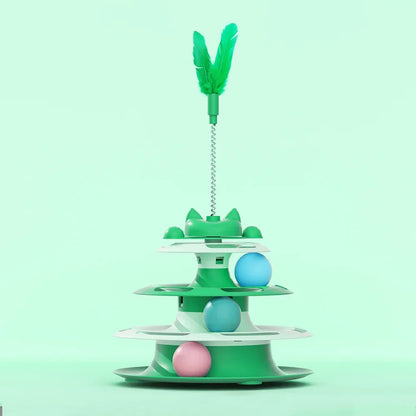 Interactive Cat Turntable Toy – Self-Play Ball Track, Funny Cat Stick & Boredom Buster | Non-Toxic Plastic, 4 Colors