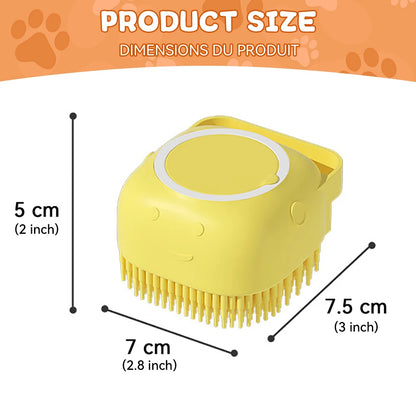 Brosse de bain pour animaux de compagnie avec distributeur de shampooing – Masseur doux en silicone pour chiens et chats | 7,5 × 7 × 5 cm, bleu/rose/jaune
