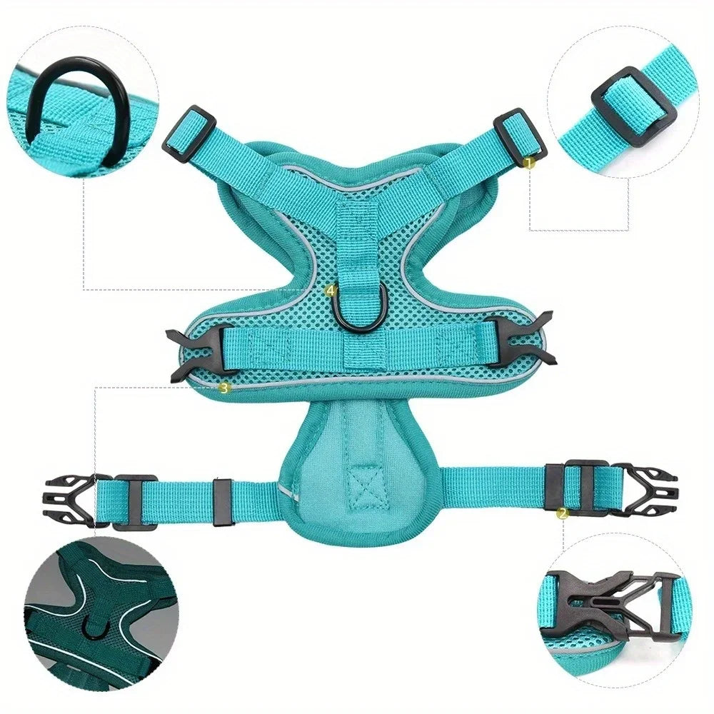 No-Pull Dog Harness & Leash Set – Reflective, Adjustable Vest for Small Dogs & Cats | Quick Release, S–XL (6 Colors)