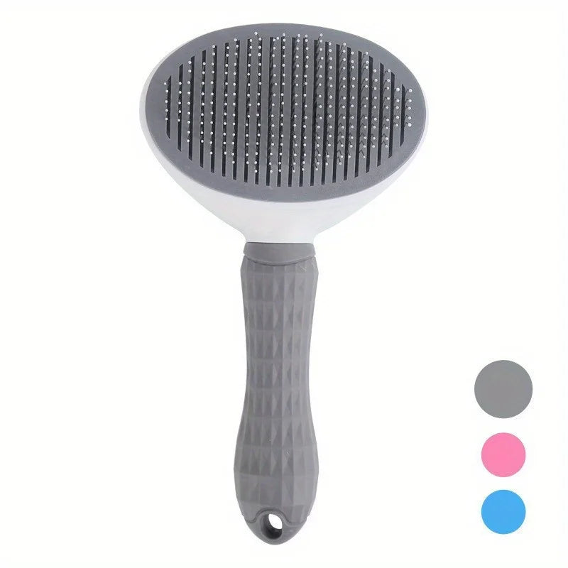 One-Click Self-Cleaning Pet Slicker Brush – Auto Hair Removal Grooming Comb for Dogs & Cats | Fine-Needle, Pink/Blue/Gray