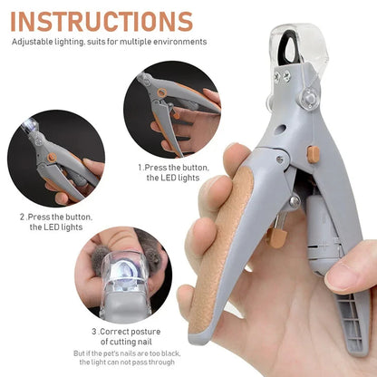Professional Pet Nail Clipper with LED Light – Stainless Steel, Safe Trimming for Cats, Dogs & Rabbits | Ergonomic Handle